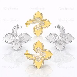 Silver Floral Earrings Clover Earrings Party Earrings Gift for Her